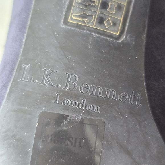 LK Bennett London Suede Pumps Sz 38 Blue Women Block Heel Comfort - Picture 9 of 13